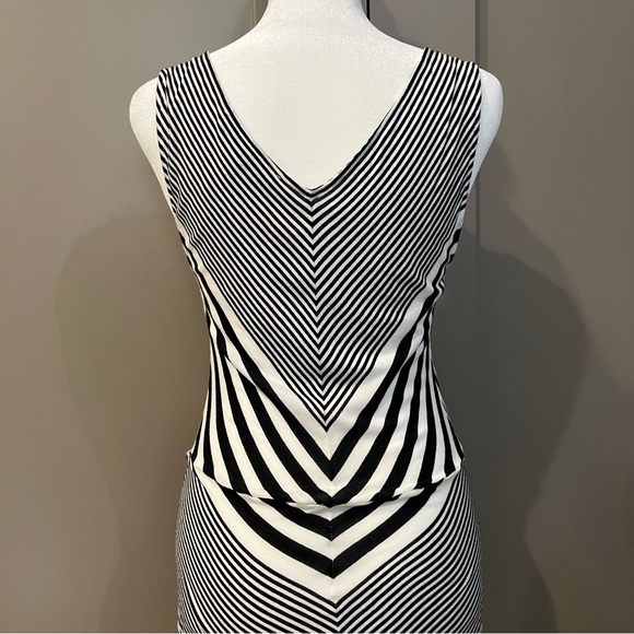 BCBG Max Azria “Kristie Dress”. Blue, White, & Black Stripes. Faux Knot in front - Picture 3 of 6